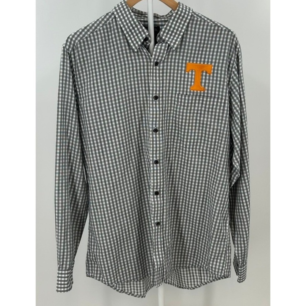 Antigua Tennessee Volunteers Mens Large Gingham Button Down Shirt Grey 104227